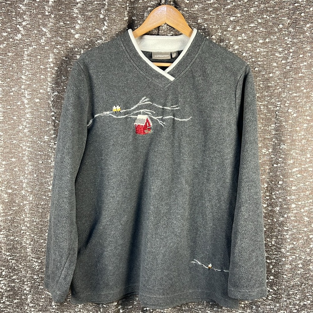 croft & barrow Winter Snow Birdhouse Birds Fleece‎ Sweater